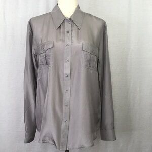 BB DAKOTA Women's Gray Silk Button Down Long Sleeve Shirt Sz M